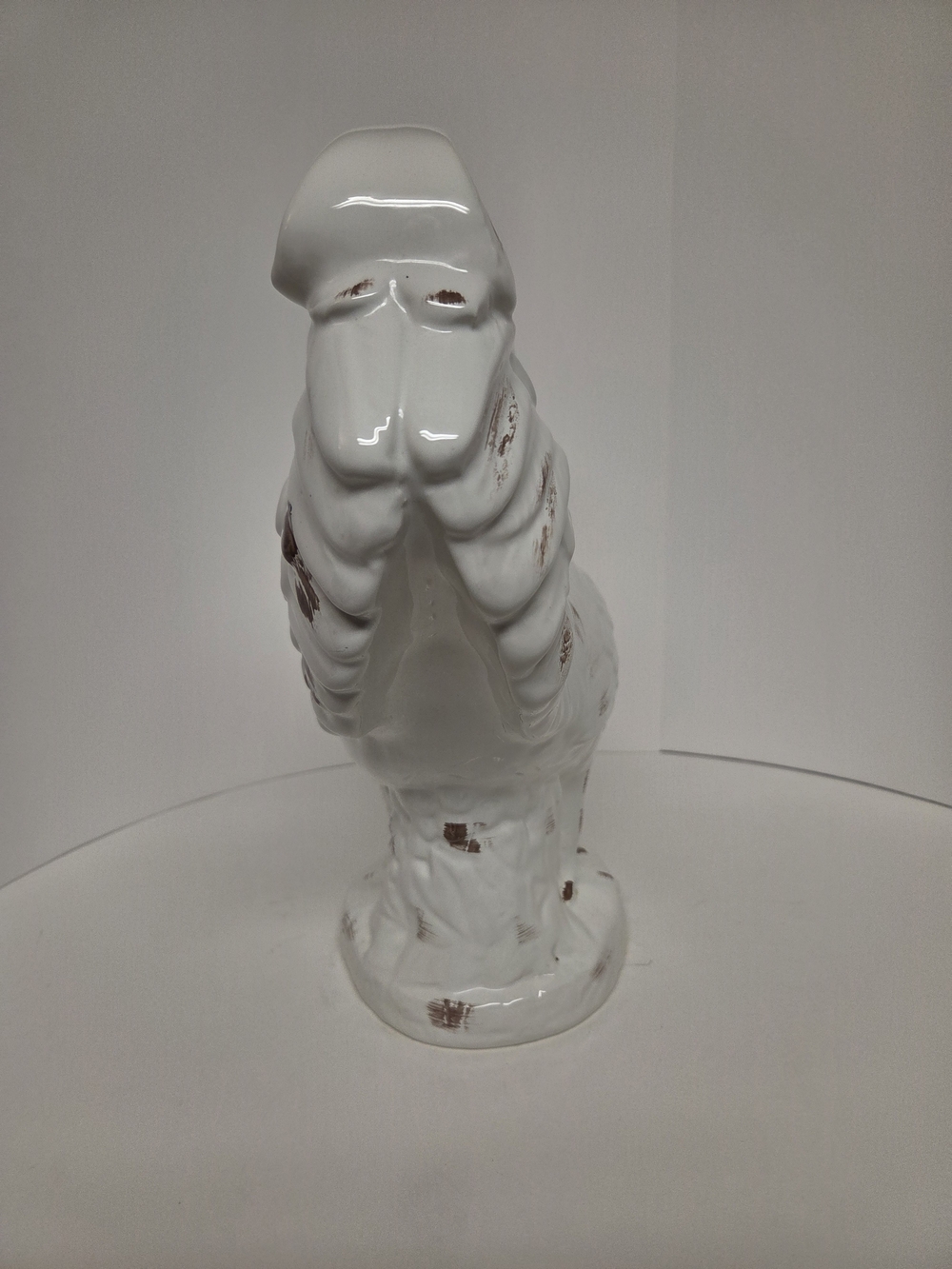 White Ceramic Rooster Figurine with Rustic Brown Accents - Home Art. #33 - Picture 2 of 7